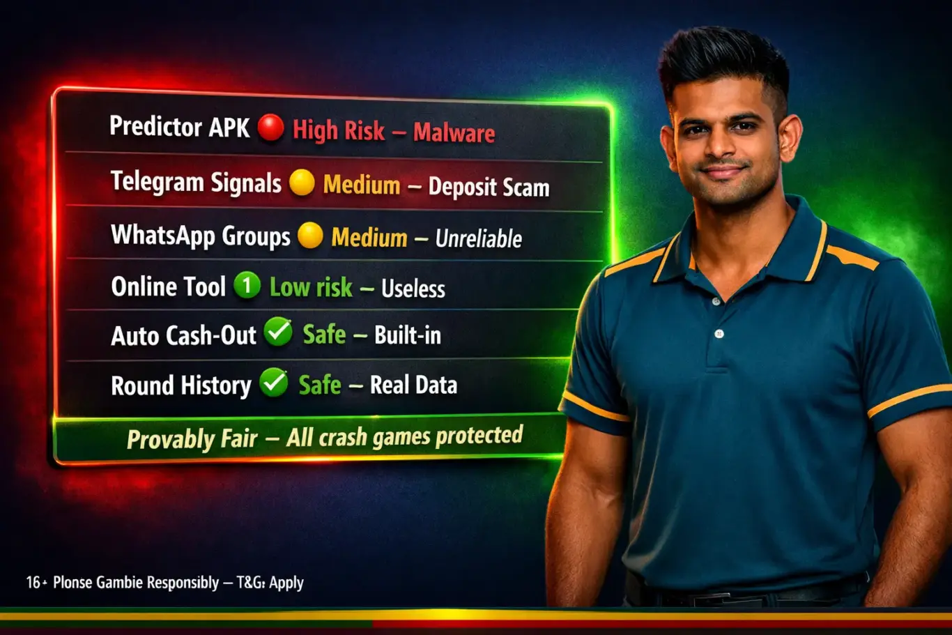 1xBet Crash Predictor Sri Lanka tool comparison - APK malware high risk, Telegram scam medium risk, auto cash-out safe built-in