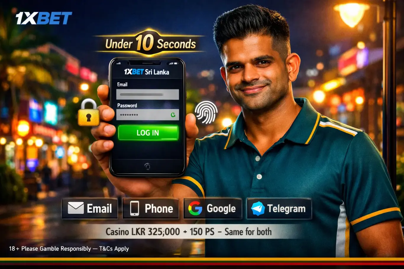 1xBet login Sri Lanka 2026 - sign in via email, phone, Google or Telegram in under 10 seconds with biometric app access